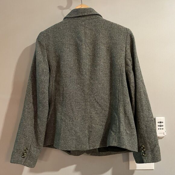 LL Bean Blazer Galway Jacket Herringbone Wool Silk Wool Blend‎ Button Up Large - Picture 2 of 10
